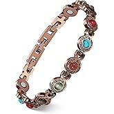 Feraco Pure Copper Bracelets for Women, Ultra Strength Magnetic Bracelet with 3800 Gauss Magnets & Natural Turquoise & Stones, Adjustable, Jewelry Gift