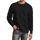 Men's Knit Sweater Crewneck Loose Fit Casual Twist Patterned Textured Long Sleeve Cable Knitted Pullover