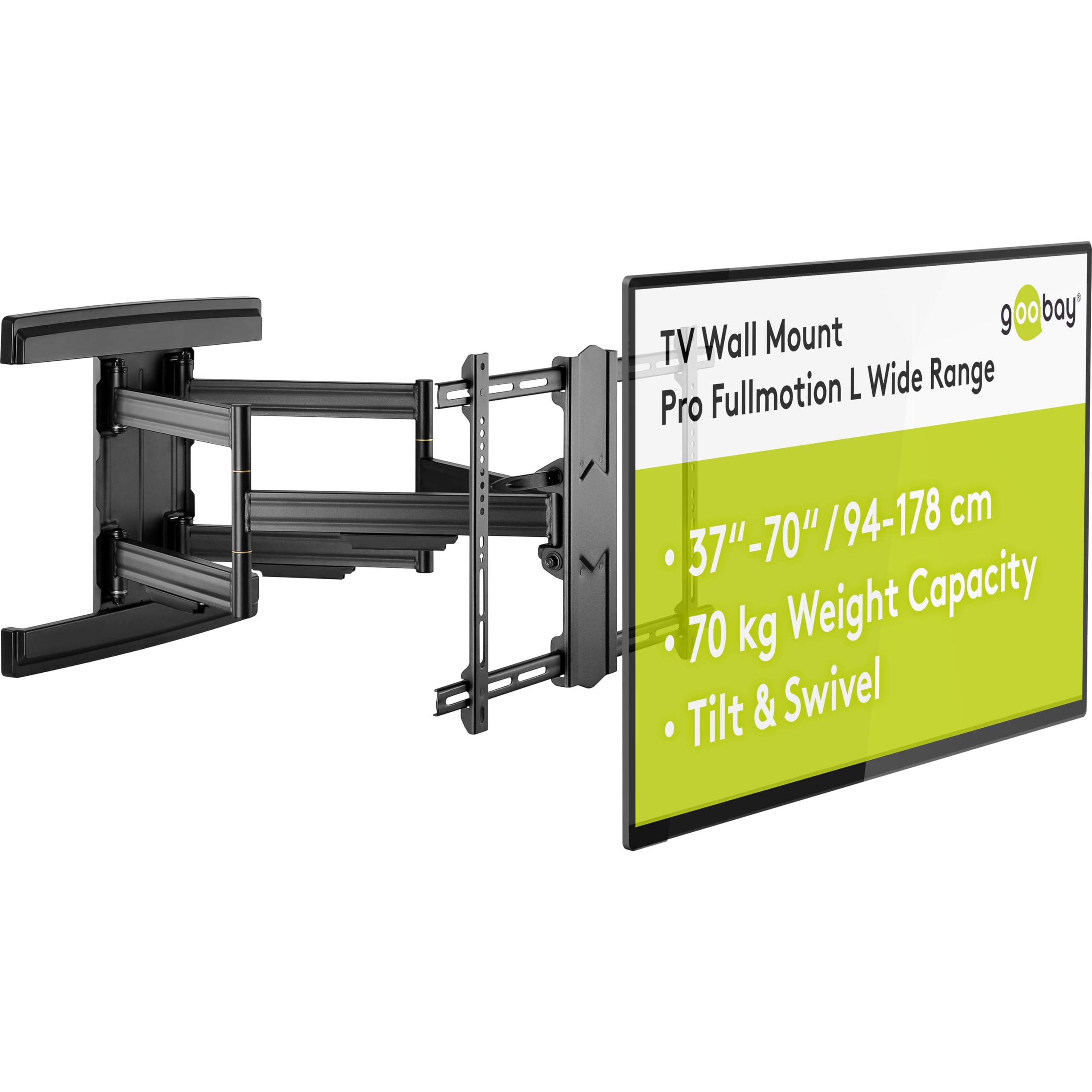 Goobay Pro Fullmotion 49935 TV Wall Mount (L) Wide Range 37 to 70 Inches (94-178 cm) Fully Moveable/Swivelling/Tilting 70 kg VESA Standard Black