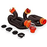 Camco 20' (39742) RhinoFLEX 20-Foot RV Sewer Hose Kit, Swivel Transparent Elbow with 4-in-1 Dump Station Fitting-Storage Caps