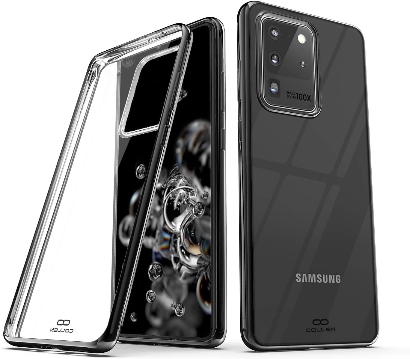 Collen Samsung Galaxy S20 Ultra Case, 6.9 inch TPU Soft Smooth Slim Clear Case Designed for Samsung S20 Ultra, Transparent Back Samsung Galaxy S20 Ultra Cover Support Wireless Charger (Black)