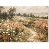 Haitunone Landscape Wildflower Wall Art Nature Botanical Floral Posters Retro Cottagecore Plant Paintings Canvas Prints for Farmhouse Living Room Wall Decor 12x16 inch Unframed