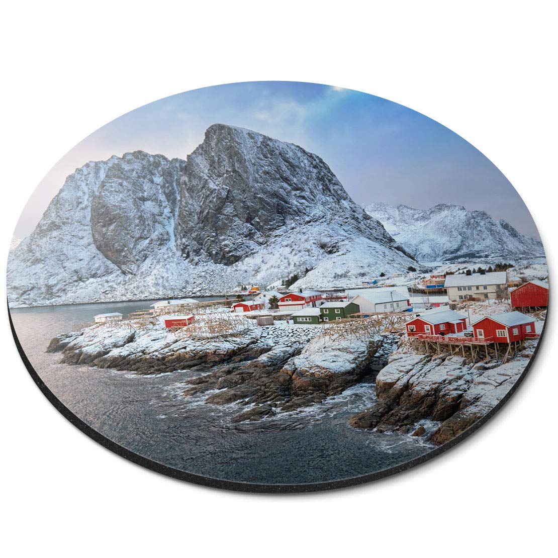 Hamnoy Fishing Village Lofoten Norway - Flexible Round 5mm Rubber Mouse Mat Pad Office Home Novelty Printed Desk Accessory 16380