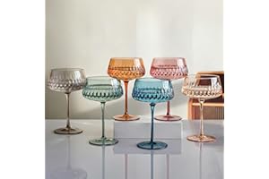 JOVGANK Colored Martini Glasses Set of 6, Hand Blown Colorful Cocktail Glass 14Oz, Large Vintage Champagne Coupe Glasses,Crys