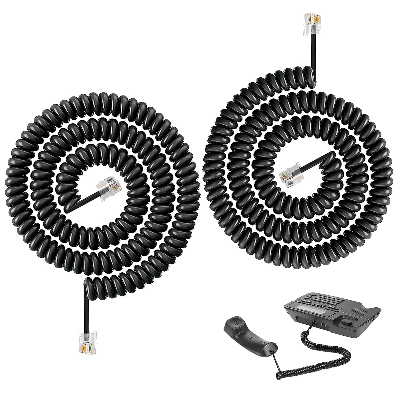 Hugwait 2 PCS Telephone Handset Cable Cord 3 Meters, Landline Phone Cable Coiled RJ9 RJ10 RJ22 4P4C, High Elasticity Phone Handset Cord Coiled Length 3-10 Feet