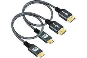 Twozoh Mini HDMI to HDMI Cable 1FT 2 Pack, Nylon Braided HDMI to Mini HDMI Support 3D/4K@60Hz 18Gbps/2160P/1080P for Nikon/Canon DSLR, Camcorder, Laptop, Tablet and Graphics/Video Card