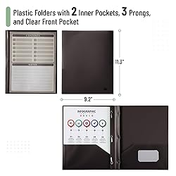 Mr. Pen- Black Plastic Folders with Pockets and