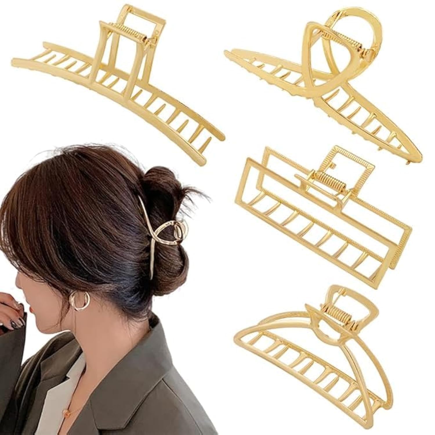 Photo 1 of 4pcs Metal Gold Hair Clips for Women, Geometry Square Cross Big Small Hair Clamps Jaw Crab Barrette for Thick Thinner Long Hair, Fashion Women's Hair Accessories Styling Tools Gifts