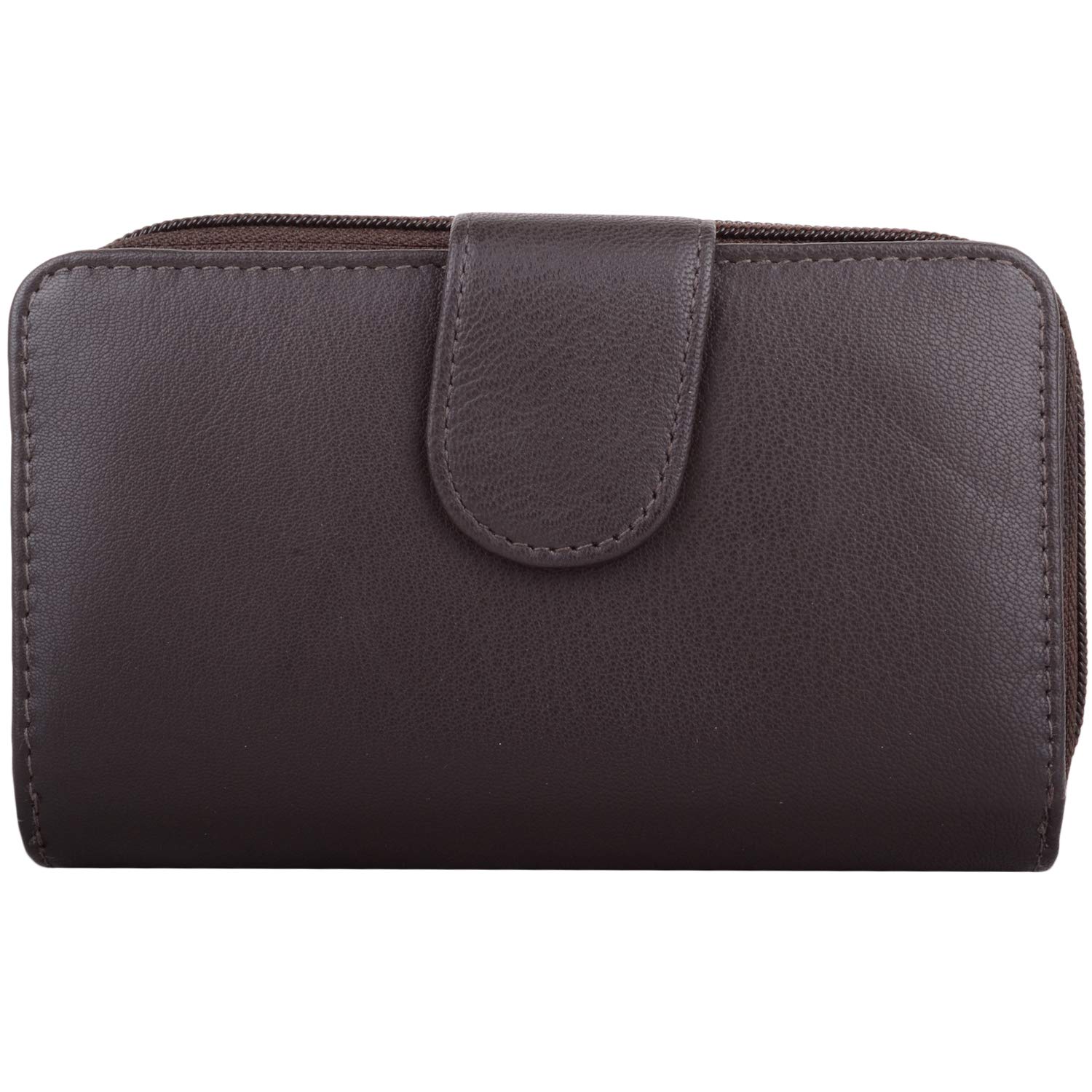 Womens Large Genuine Leather RFID Money/Credit Card Holder/Purse - Dark Brown