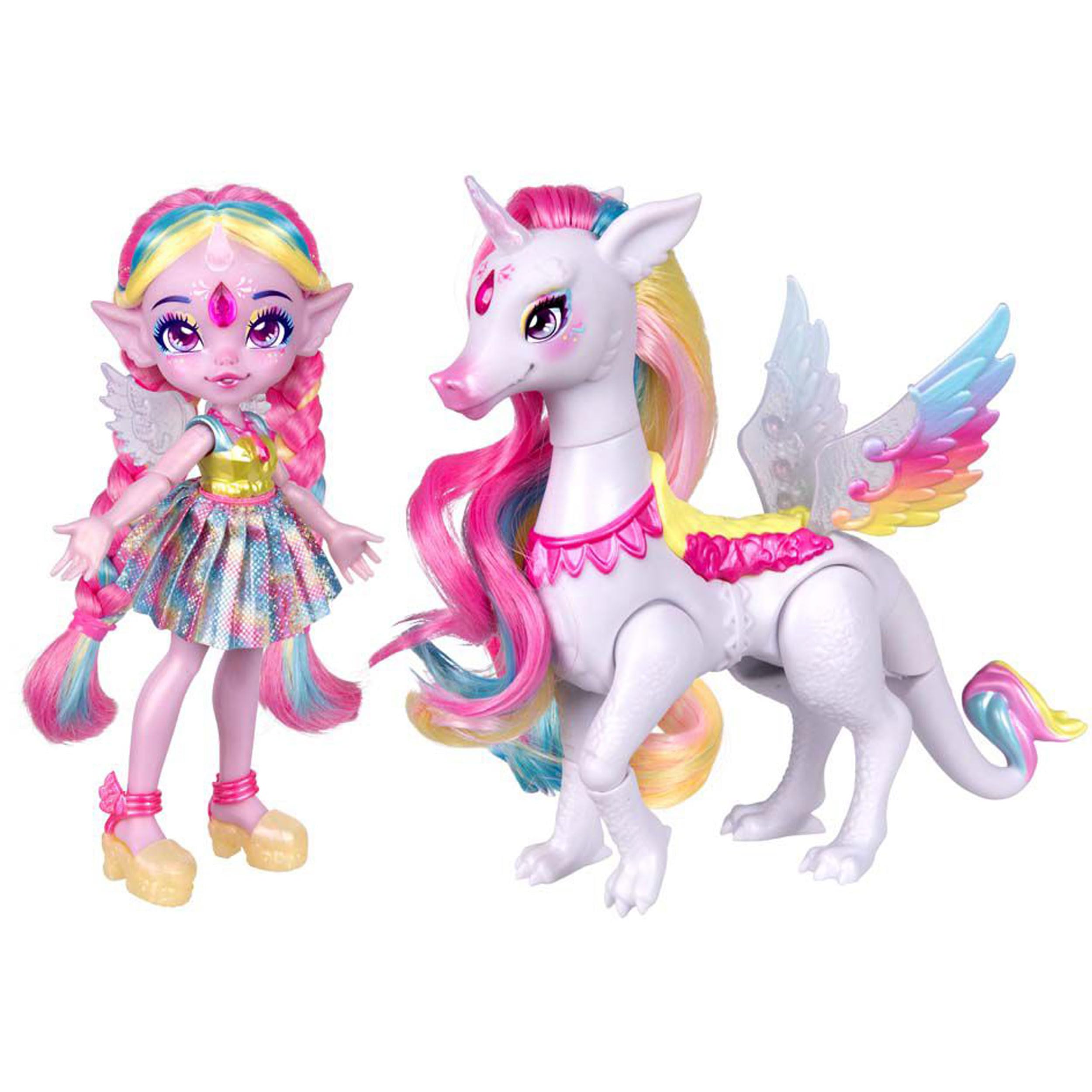 Magic Mixies - Pixlings Shimmer Reveal Unia the Dragon-corn, including Rainbow Star the Pegacorn Magical Reveal Beautiful 6.5 inch Pixling Doll and Steed Inside A Potion Bottle