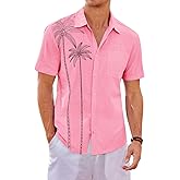 Runcati Mens Hawaiian Shirt Short Sleeve Button Down Summer Beach Vacation Cotton Linen Shirts