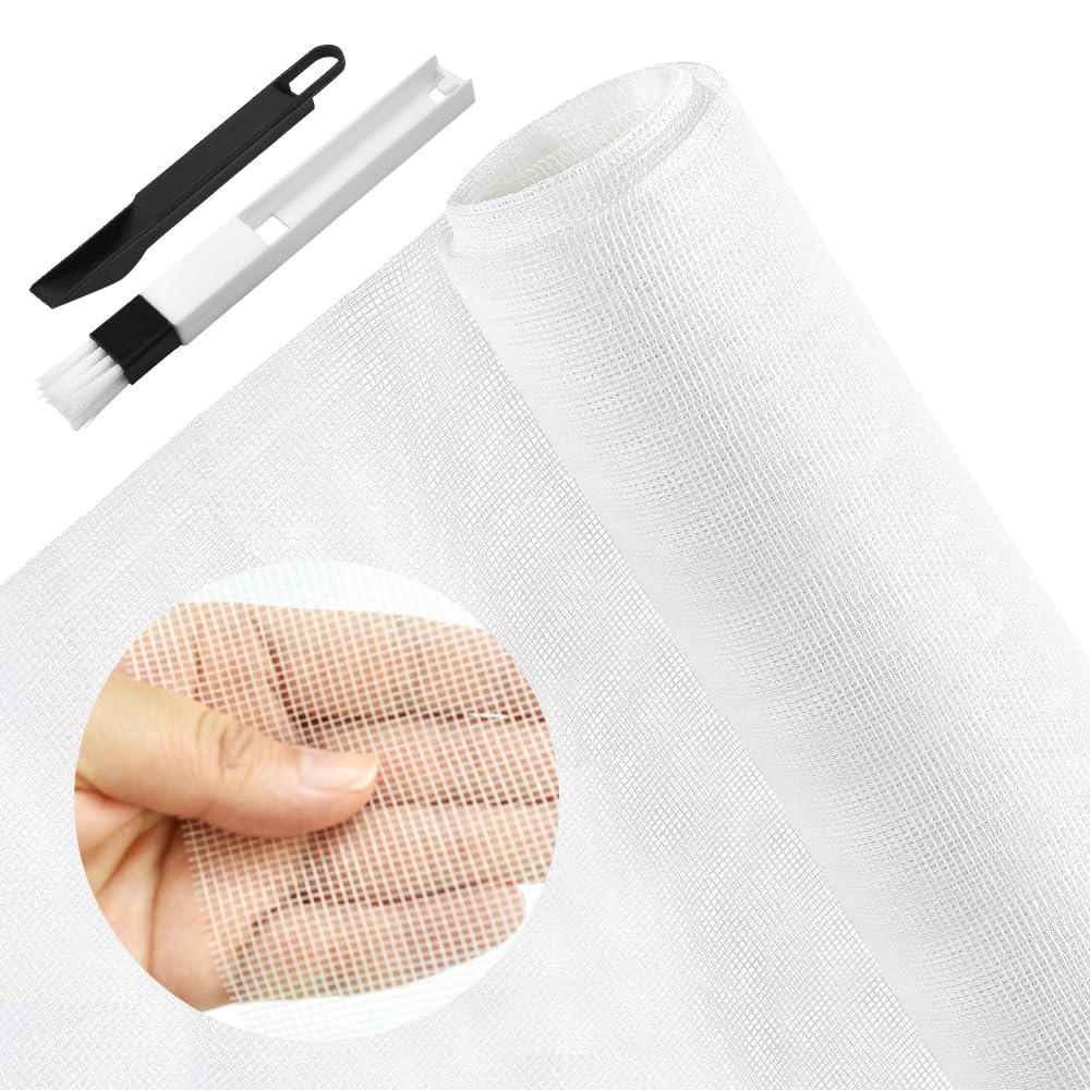 BUZIFU Window Screen Mesh 90x220cm Fly Screen Fiberglass Window Screen Mesh Insect Mesh Window Mosquito Window Net Cat-Proof Window Net with A Cleaning Brush for Windows and Doors(White)