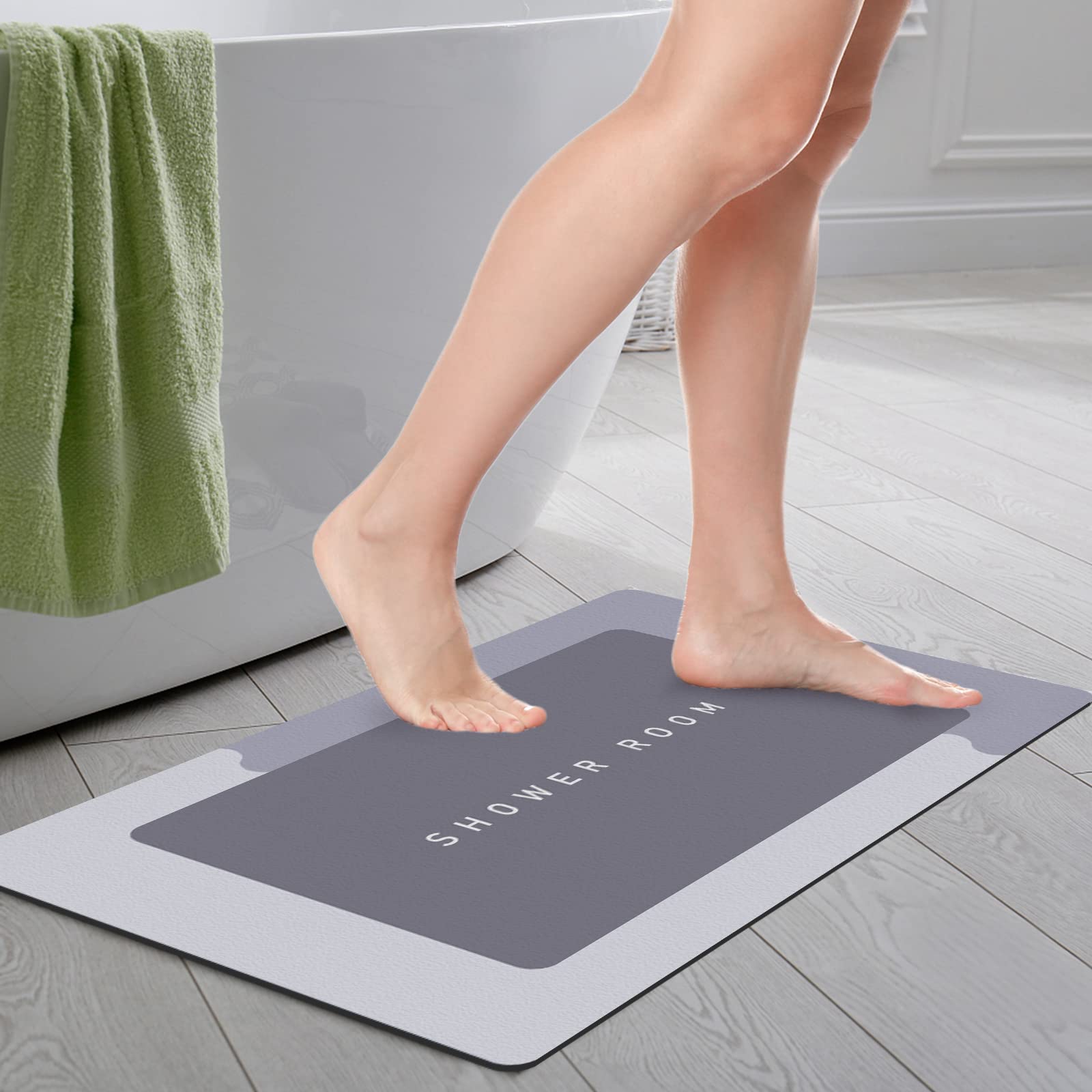 DecroXmas Diatom Mud Floor Mat Absorbent Diatomite Bath Mat Grey Non-slip Bathroom Floor Mats for Home Kitchen Bedroom Bathroom15.7x23.6 Inch