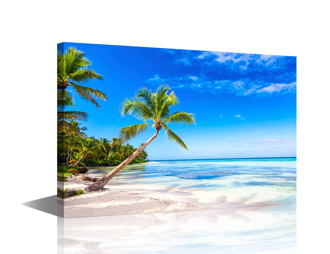 TISHIRON Wall Art for Living Room Holidays Seaside Coconut Tree Landscape Painting for Bedroom Home Decor Beach Artwork for Home Walls Stretched and Framed Ready to Hang 24X16in — image 1
