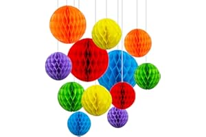 ZOOYOO 12Pcs 6" 10" Honeycomb Balls Decorations Hanging Tissue Paper Pom poms for Birthday Wedding Engagement Holidays Home Decor Fiesta Mexican Party(Rainbow)