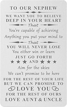 Cadeau Inspirant Pour Neveu De L Oncle Et De La Tante Cartes De Portefeuille Gravees Pour Neveu De Tante Vous Ne Perdrez Jamais Amazon Ca Fournitures Pour Le Bureau