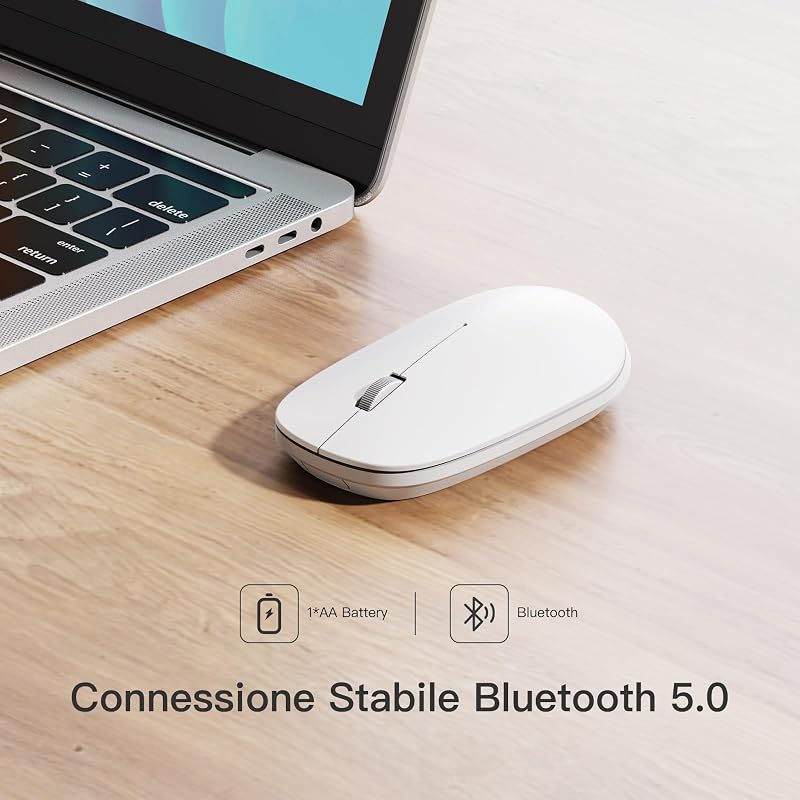 Mouse Bluetooth per Mac OS, Wireless, Compatibile con MacBook air/pro, iMac, ipad, Computer, Laptop, PC, Notebook, Windows, Linux e Android (Bianco)