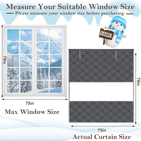 VISIBLE THERMAL WINDOW INSULATION KIT FOR WINTER, WINTERIZING INSULATED WINDOW COVER WATERPROOF OXFORD CLOTH COTTON LAYER REUSABLE INSULATED CURTAIN BLANKET COLD PROTECTOR FOR HOME ATTIC RV KEEP WARM