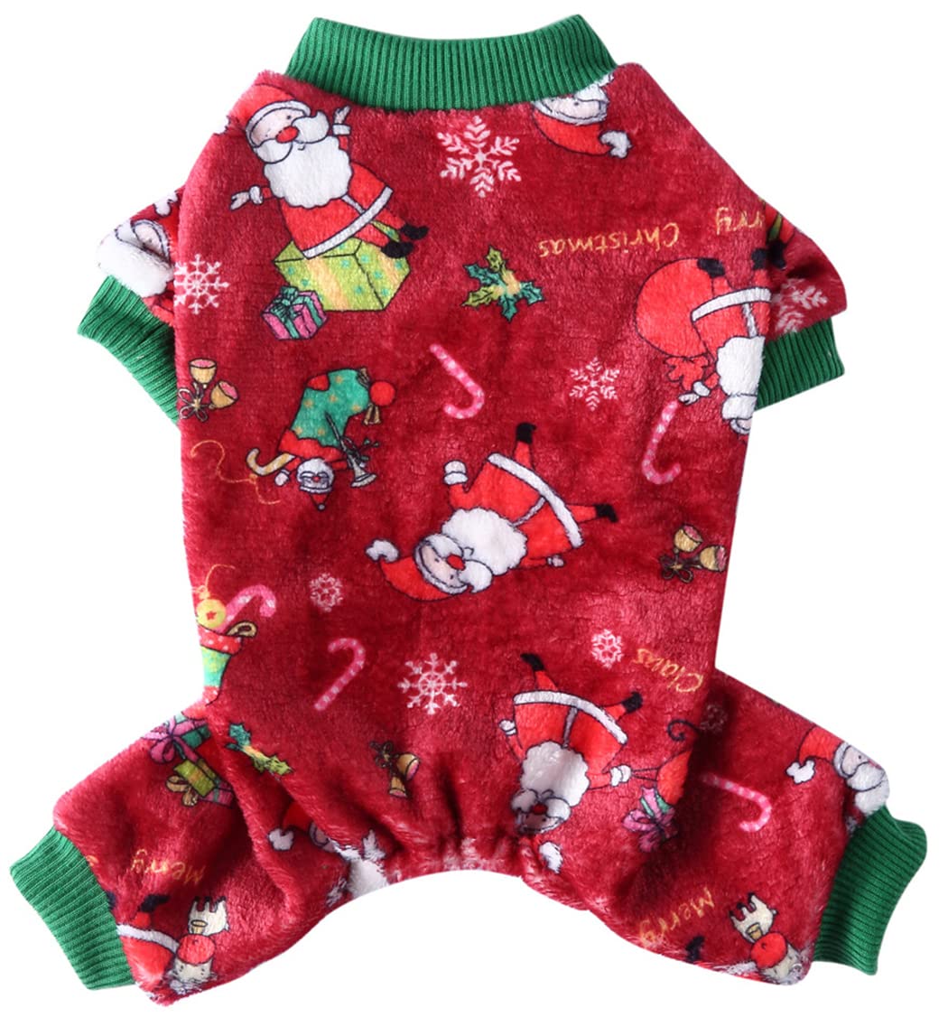 XIAOYU Santa Claus Snow Gift Box Pattern Christmas Pet Clothes Dog Warm Pajamas Cat Christmas Costumes Puppy Jumpsuits, Red, L