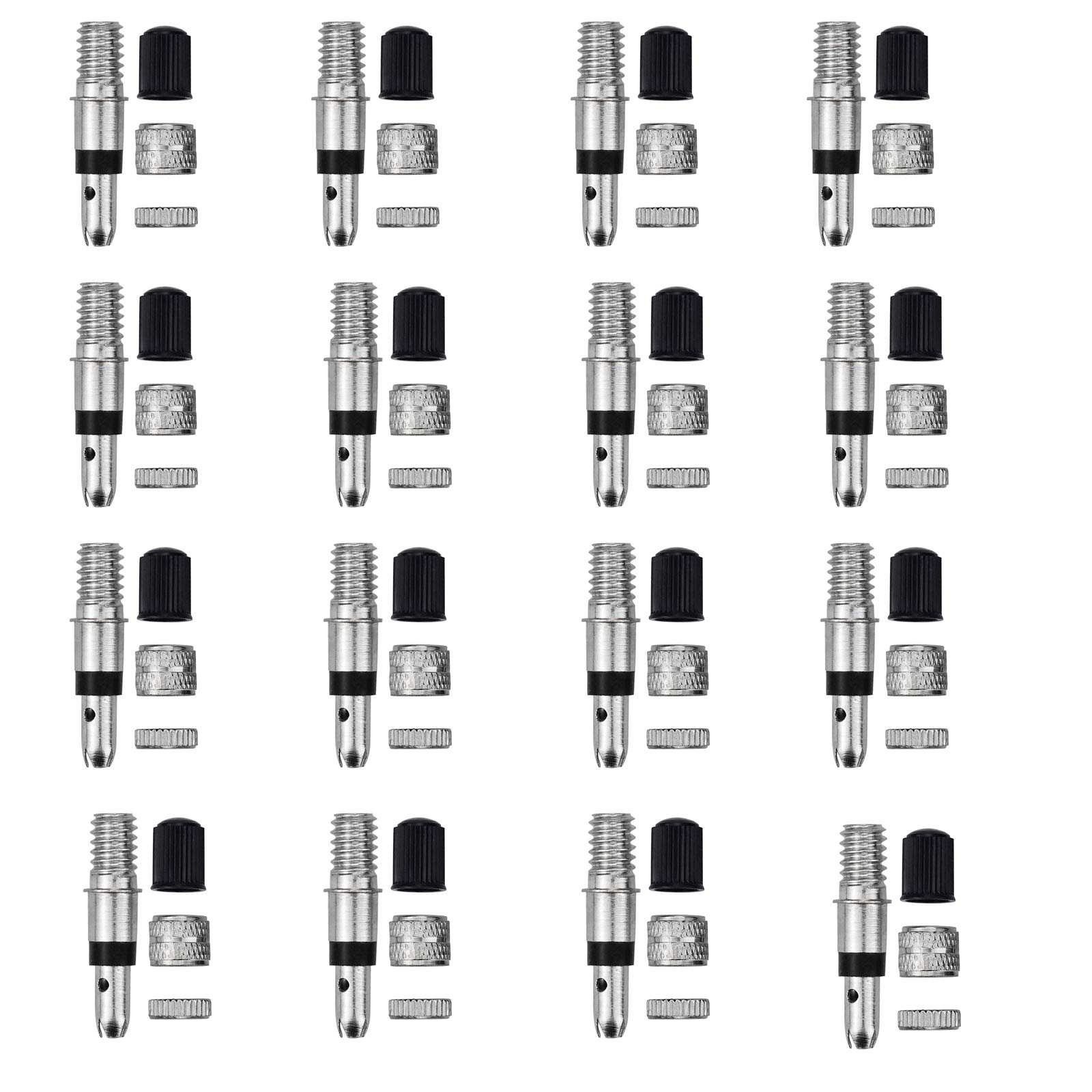 Bicycle Valves,16 Pieces Universal Presta Valve Core With Plastic Caps Valve Core for Bike Inner Tube Bicycle Adapter Component End Covers Nuts Replacement Set for Road & Mountain Bikes