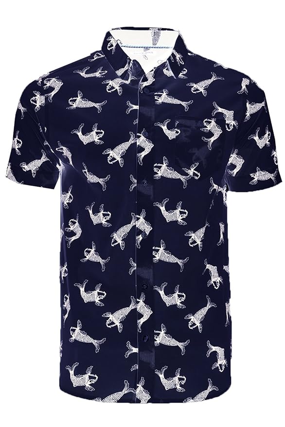 Brave Soul Mens Fish Pattern Shirt Designer Short Sleeved Cotton Top