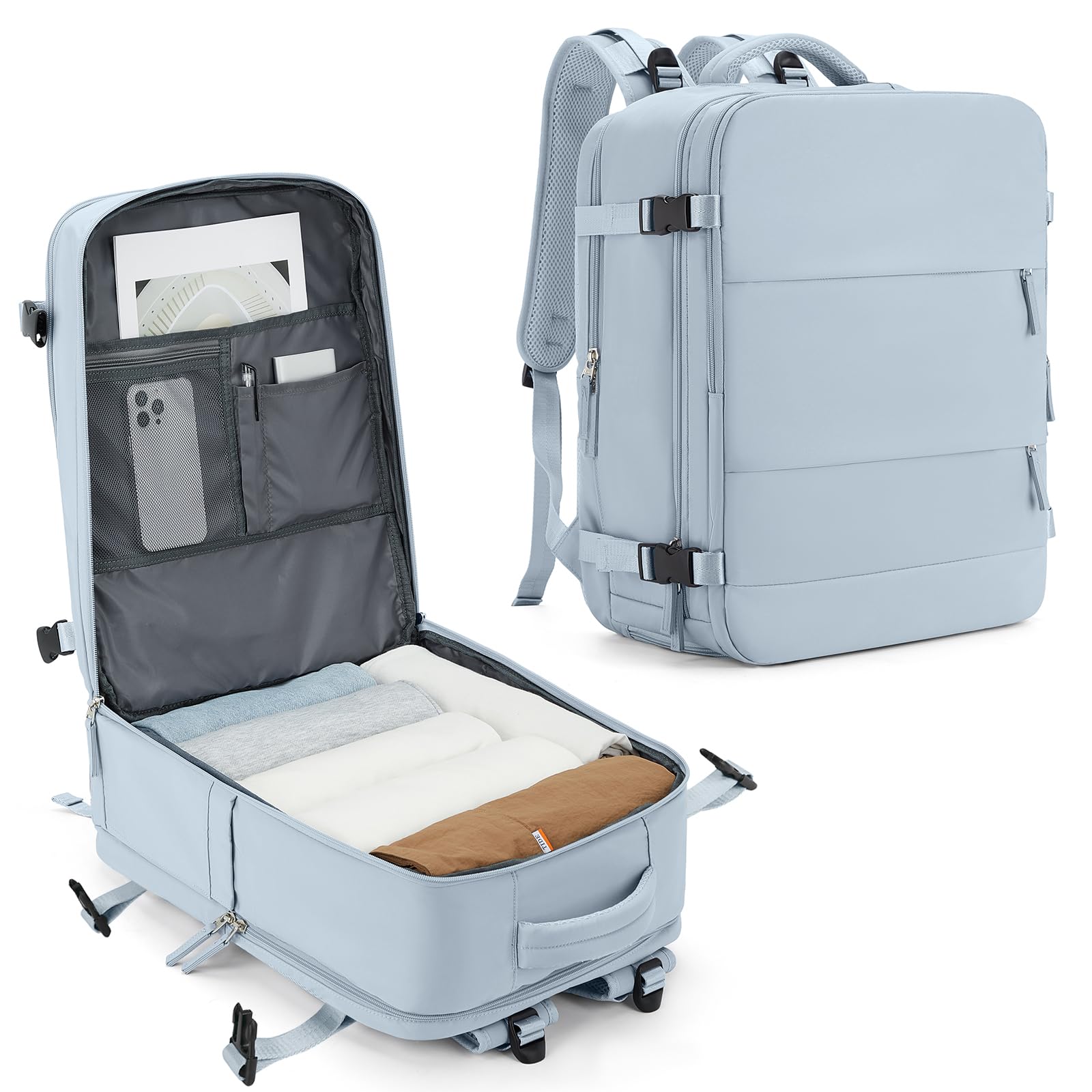 SZLX for Ryanair Cabin Bags Underseat Carry-ons Bag,Easyjet Cabin Bag 45x36x20 Travel Backpack Cabin Size Hand Luggage with Water Bottle Holder Travel Ruscksack Fit 14 Inch Laptop Grey Blue