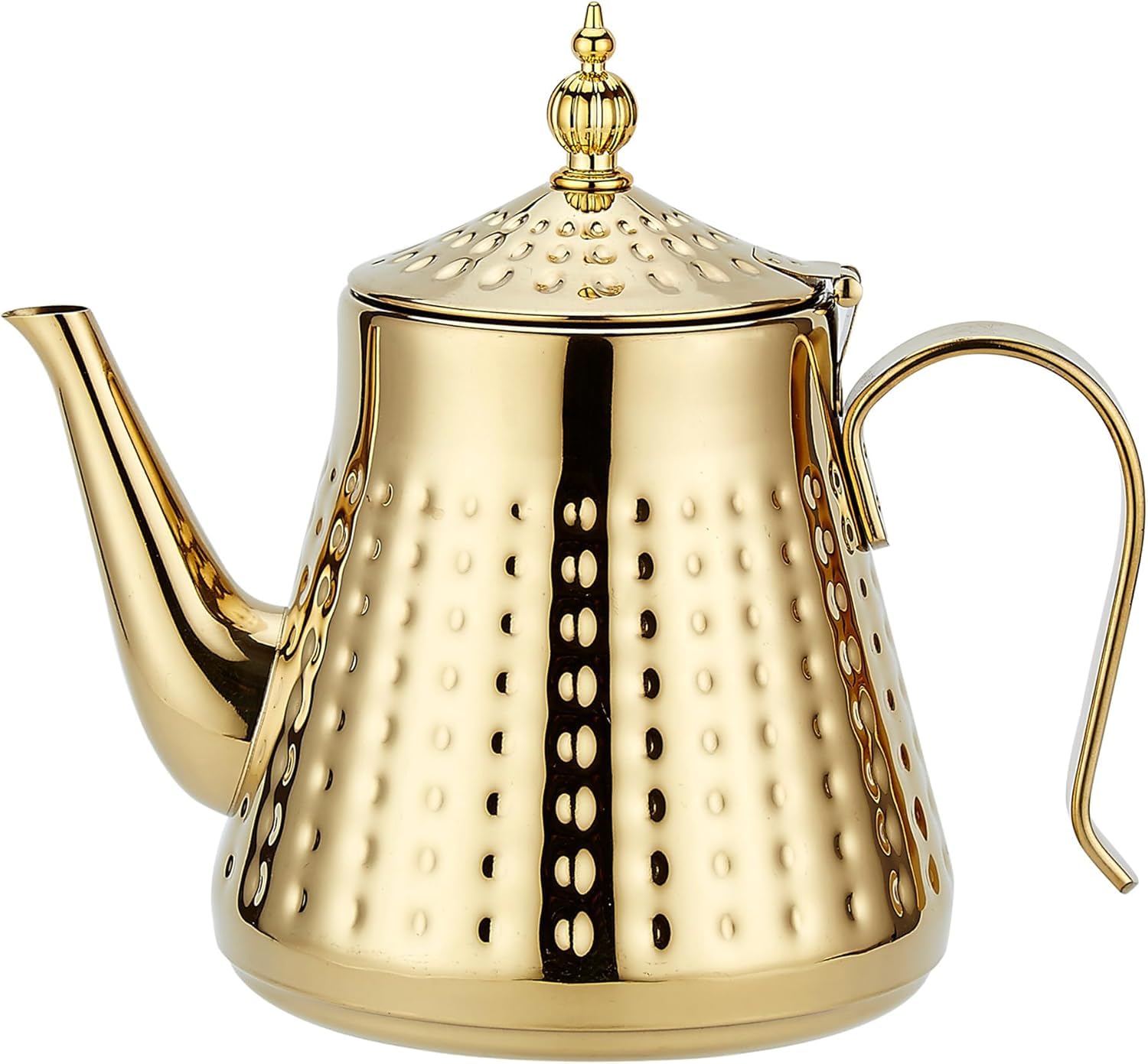 SANQIAHOME Stainless Steel Teapot 1.2L(40oz) 4-5 Cups,with Removeable Infuser,Good Pour,Hammer Patterned, Brew Loose Leaf Tea Bag,Gold
