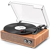Vinyl Record Player Vintage 3 Speed Turntable Bluetooth with Upgraded Speakers, Adjustable Counterweight, Vinyl LP Player with Enhanced Sound, Aux-in & RCA Output,Light Wood