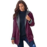 Roaman's Women's Plus Size Hooded All-Weather Jacket Fleece Lining Rain Coat
