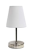 Simple Designs LT2013-WHT Mini Basic Sand Nickel Table Lamp with Fabric Shade, White