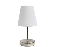Simple Designs LT2013-WHT Mini Basic Sand Nickel Table Lamp with Fabric Shade, White