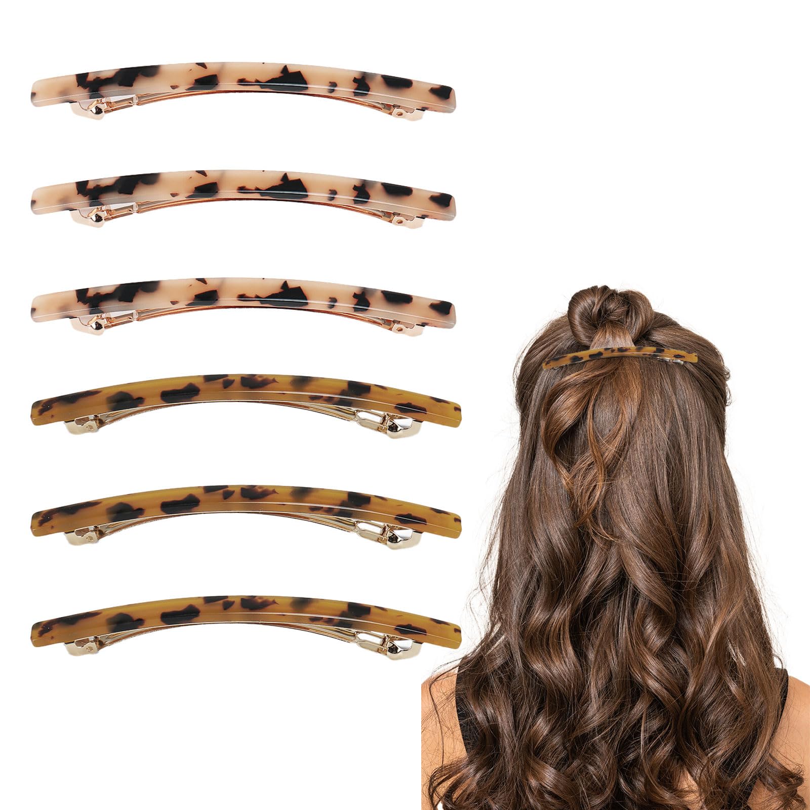 UILYNIU 6 Pcs Hair Barrette, Tortoise Shell French Hair Barrette, Elegant French Clasp, Long Thin Hair Clip, Skinny Hair Barrettes, Hair Clips for Decorating or Sectioning Hair (Multicolor)
