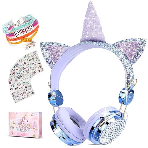 Unicorn Wireless Headphones for Kids,Cat Ear Bluetooth Over