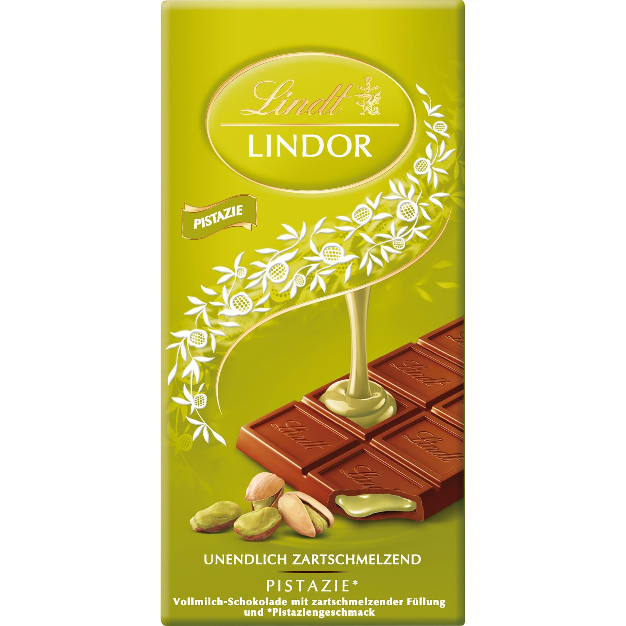 Lindt Schokolade | LINDOR Tafel Pistazie | 100g | feinste Vollmilch-Schokolade mit einer unendlich zartschmelzenden Pistazien-Creme-Füllung | Schokoladen-Tafel