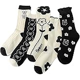 Women's Cute Floral Socks Ruffle Frilly Aesthetic 3D Flower Cottagecore Dress Sock 5 Pairs