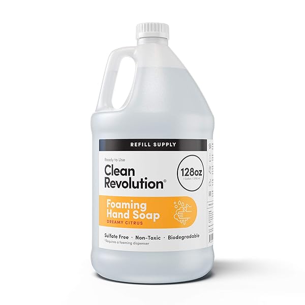 CLEAN REVOLUTION FOAMING HAND SOAP REFILL SUPPLY CONTAINER, READY TO USE FORMULA, DREAMY CITRUS FRAGRANCE, GLUTEN FREE, 128 FL. OZ