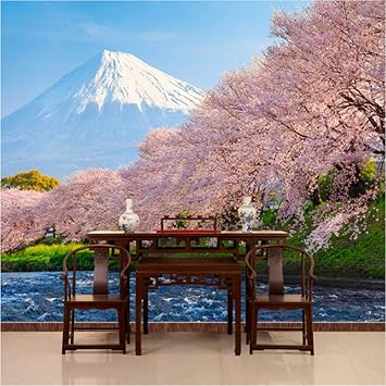 Amazon Com Hwhz Custom Wall Mural Beautiful Cherry Fuji Mountain Wall Painting Bedroom Living Room Photography Background Photo Wallpaper 3d 120x100cm Furniture Decor