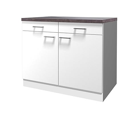 Flex-Well Küchenschrank LUCCA | Unterschrank | 2-türig, 2 Schubladen | Breite 100 cm | Weiß