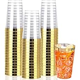 I00000 50 Pack 14 oz Gold Plastic Cups, Gold Disposable Cups Tumblers, Disposable Plastic Wine Glasses Cocktail Glasses Perfect for Wedding & Parties