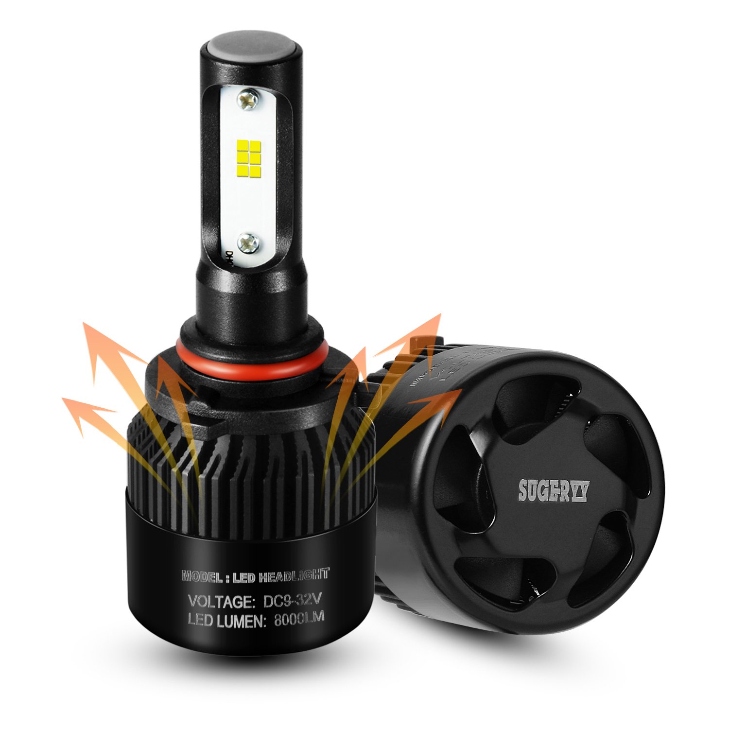 SUGERYY Bright 72W 8000 Lumens 6000K CSP Chips 9005 LED front Headlight Bulbs, Xenon White