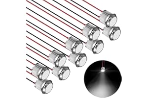 FICOLPO 10 Pcs LED Metal Waterproof Indicator Light, 12-24V 0.63-inch Mounting Hole Pre-Wired Pilot Signal Light for Car, Trucks, Boats, Marine, Dash, Industrial Electricity (White, 16mm)