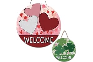 Reversible Valentine St Patricks Day Wreath for Front Door, Valentine Heart Door Decorations, Valentine's Day Door Hanger Woo