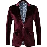 WZIKAI Mens Velvet Blazer One Button Slim Fit Solid Fashion Suit Jacket Sport Coat for Wedding Prom Dinner Party