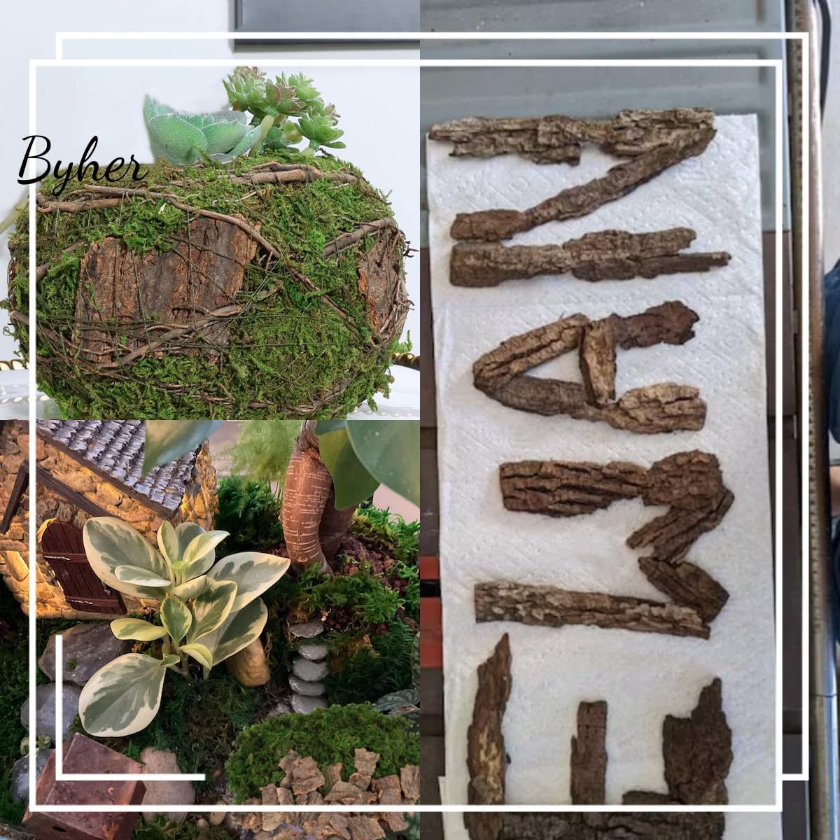 BYHER Fake Moss for Crafts, Assorted Treebark Fairy Garden Accessories Green Moss for Decorating, Tree Bark for Crafts, Terrarium, Floral Arrangements (Forest Green)