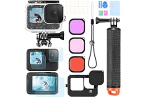 OctinPris Accessories Kit for Gopro Hero 12 11 10 9 Waterproof Housing Case Underwater Float Handle Silicone Sleeve Lens Cap Tempered Glass Screen Protectors Dive Filters Anti-Fog Inserts Bundle Set