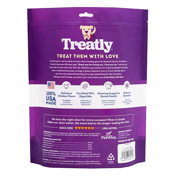 TREATLY USA BEEFHIDE BONES 5-6″ DOG CHEW TREATS – CHICKEN FLAVOR, 7 COUNT/1 PACK