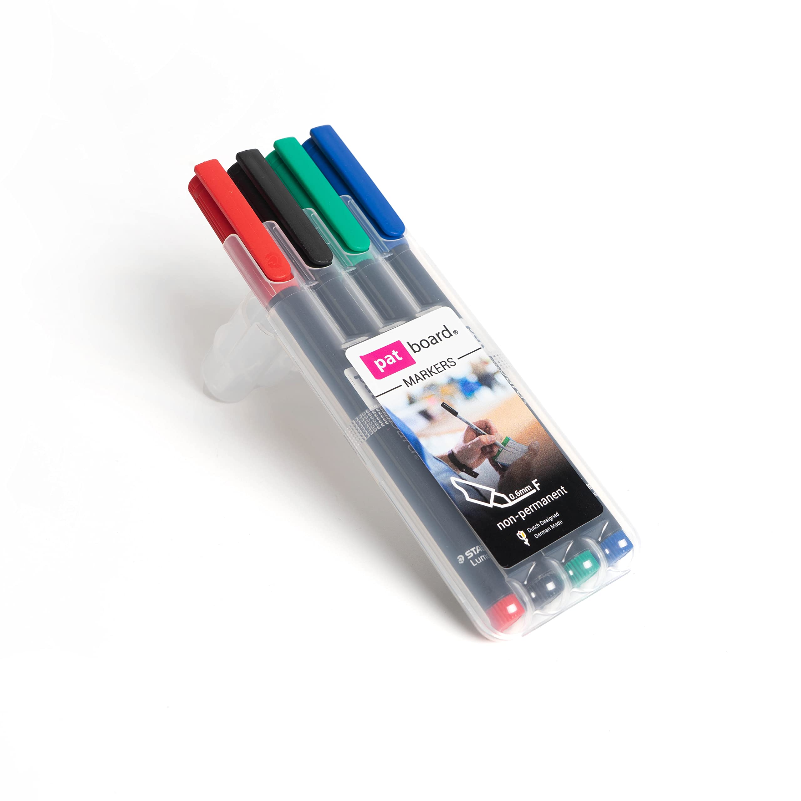 PATBOARD Non-permanent Markers - Set of 4 - Red, Green & Black in 0.6mm & one blue pen in 2.5mm