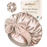 YANIBEST Adjustable Double Layer Satin Bonnet, Silk Hair Bonnet for Sleeping with Elastic Tie Curly Natural Hair Reduce frizz