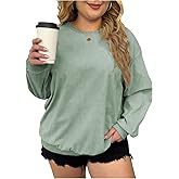 SweatyRocks Women's Plus Size Crewneck Oversized Sweatshirt Corduroy Long Sleeve Casual Pullover Tops
