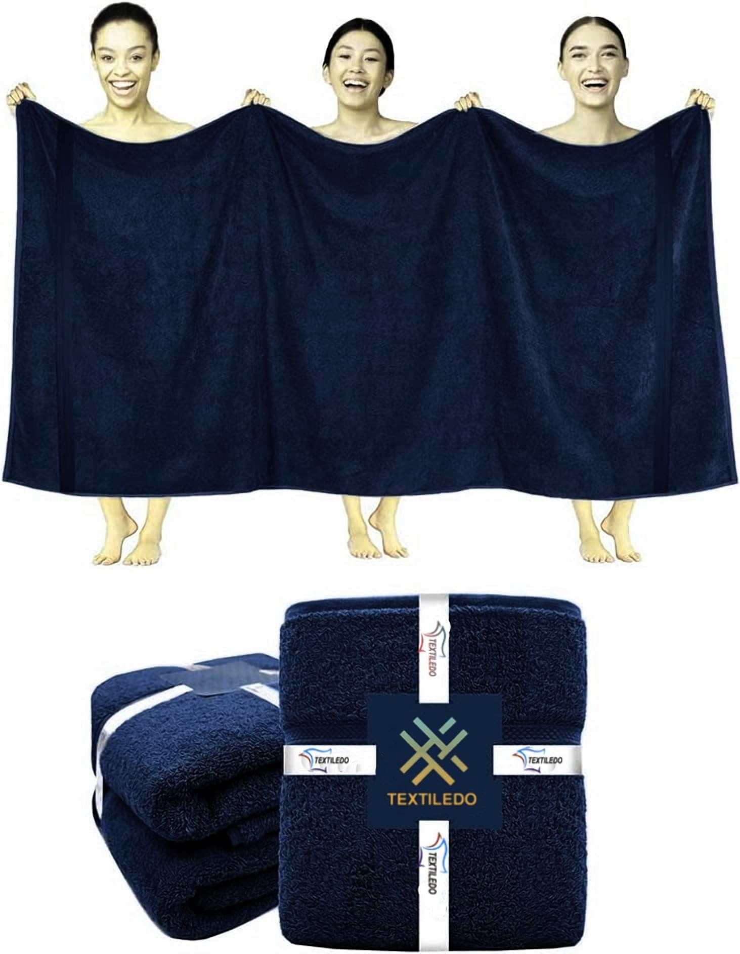 Textile Do 2 X Super Jumbo Charcoal Bath Sheets (100 x 200 cm) 100% Egyptian Cotton Extra Large Bath Sheet Towels Body Wrap Beach Towels (2, Navy)